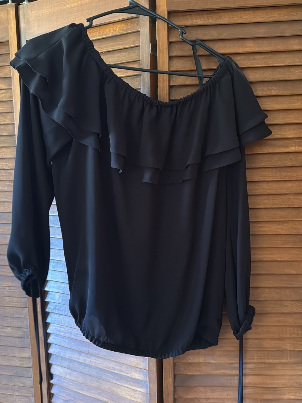 Michael Kors Black Off-Shoulder Ruffle Blouse